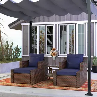 Outsunny 5 Piece Patio Furniture Set, All Weather PE Rattan Conversation Chair & Ottoman Set w/ Table, Cushions & Pillows Included, Gray