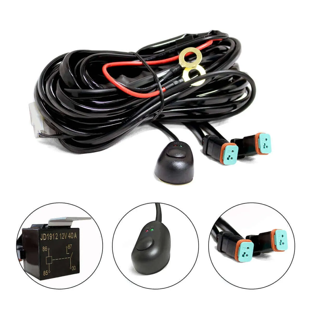 LASFIT Wiring Harness Kit LED Pod Lights 12V On Off Switch Power Relay Blade Fuse 18AWG for Off Road Lights LED Work Light-2 Leads