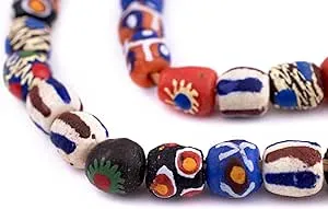 TheBeadChest Painted African Krobo Beads - Full Strand of Ghanaian Tribal Glass Beads for Necklace or Jewelry Making (Afari Medley)