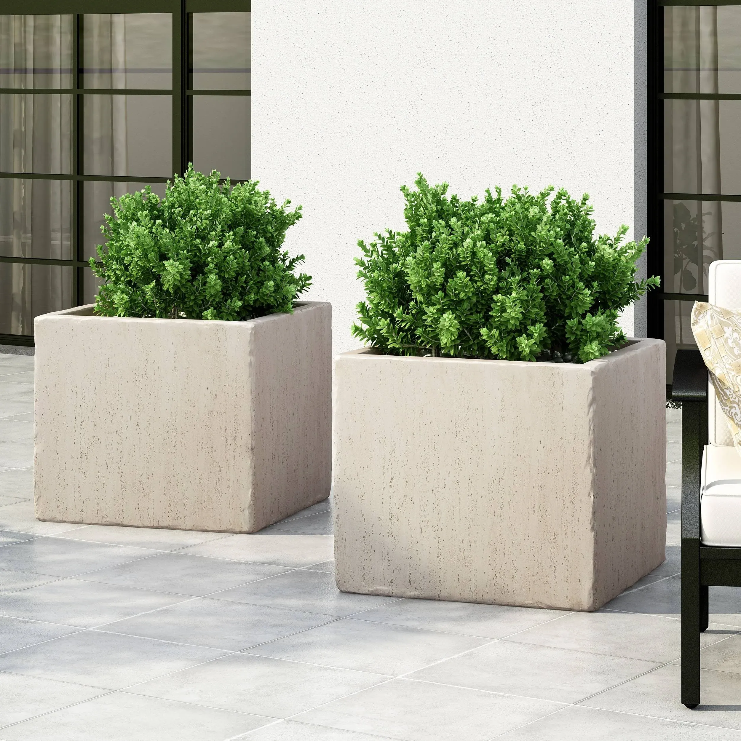 Ella Outdoor Modern Cast Stone Square Planters (Set of 2) by Christopher Knight ...