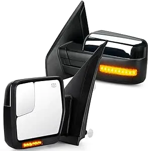 Pair Towing Mirrors Fit for 2004-2014 Ford F-150 F150 with Turn Signal Running Light Power Heated Folding Tow Side Mirror (Chrome)