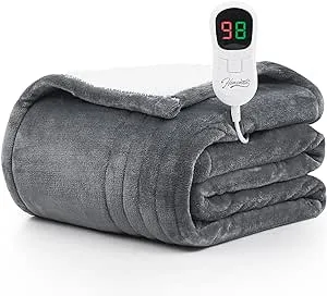 Homemate Heated Blanket Electric Throw - 100&quot;x90&quot; Heating Blanket Throw 1/2/4/6/8 Hour Auto-off 10 Heat Level Heat Blanket Over-heat Protection Flannel Sherpa Heater Blanket Electric ETL Certification