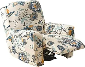 Floral Printed Recliner Cover with Pockets Single Reclining Slipcover 4-Piece...