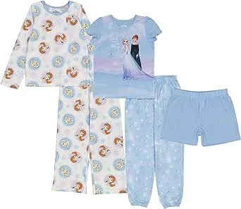 Disney Girls' Frozen | Princess | Minnie Mouse 5-Piece Loose-fit Pajama Set, Soft & Cute for Kids