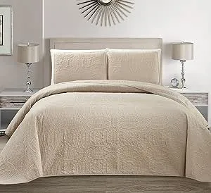 Fancy Collection Embossed Coverlet Bedspread Over Size Set Solid # Austin (Beige/Khaki, King/California King)