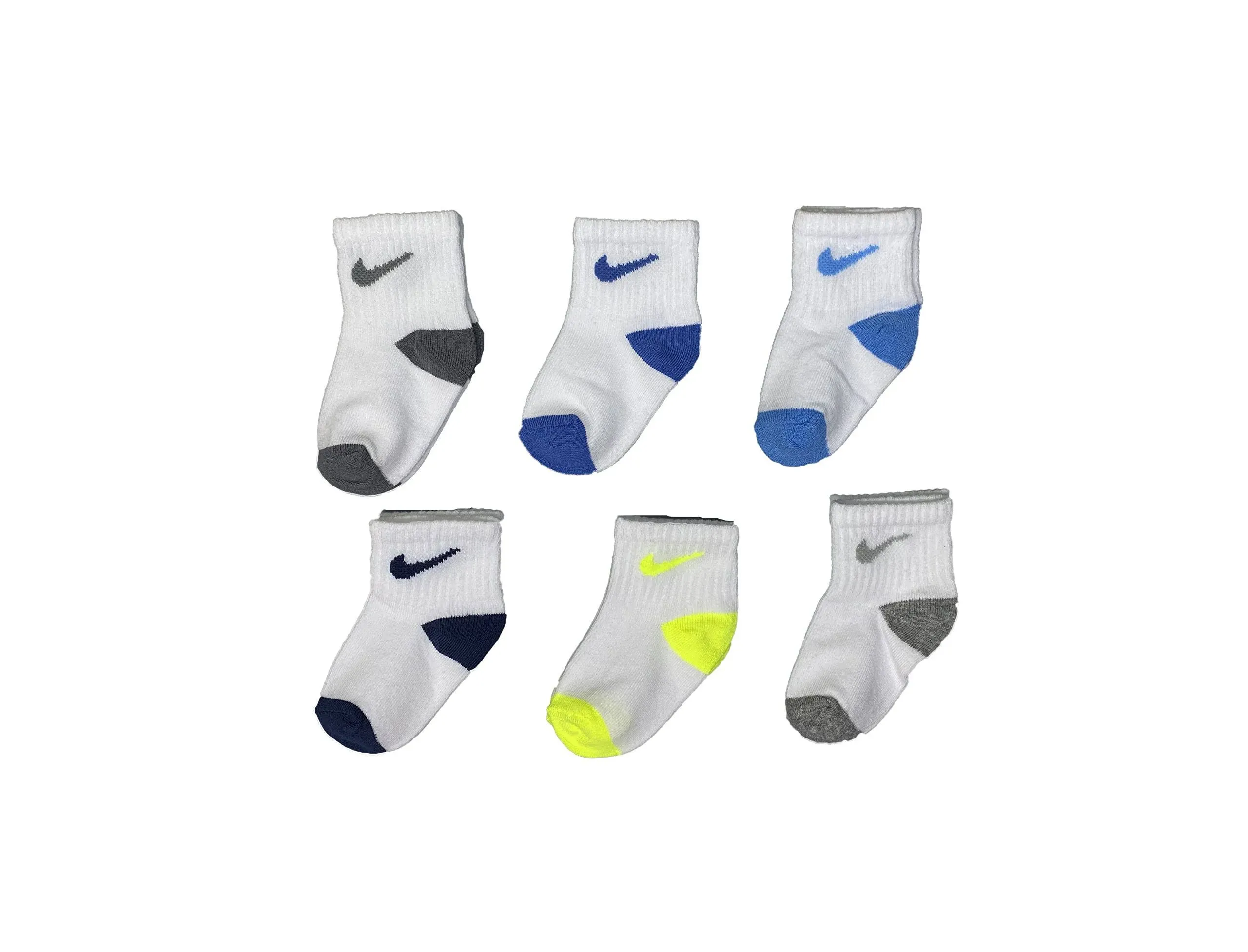 NIKE INFANT LIGHTWEIGHT ANKLE 6 Pack 12-24 MOS GREY/ WHITE/ BLUE FREE SHIPPING