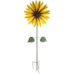 Plow & Hearth Solar Sunflower Wind Spinner, Integrated Solar Panel and LED Lights, Kinetic Sculpture Looks Great Day Or Night, Durable Metal Construction, 24¼" dia. x 10¼"D x 75" H