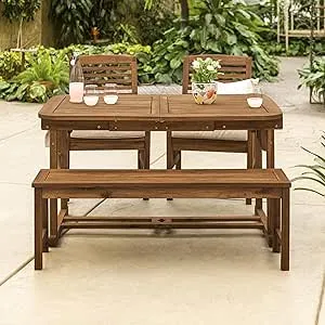 Walker Edison - Modern 4 Piece Solid Acacia Wood Patio Chat Set - Dark brown/navy blue