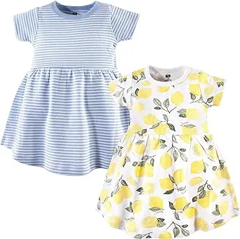 Hudson Baby Infant and Toddler Girl Cotton Short Sleeve Dresses 2pk Lemons 3 Toddler