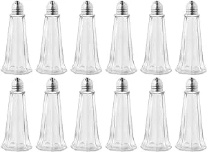 (Set of 12) 1 oz. Tower Salt and Pepper Shakers, Tall Glass Body Mini Salt and Pepper Shakers for Restaurant by Tezzorio