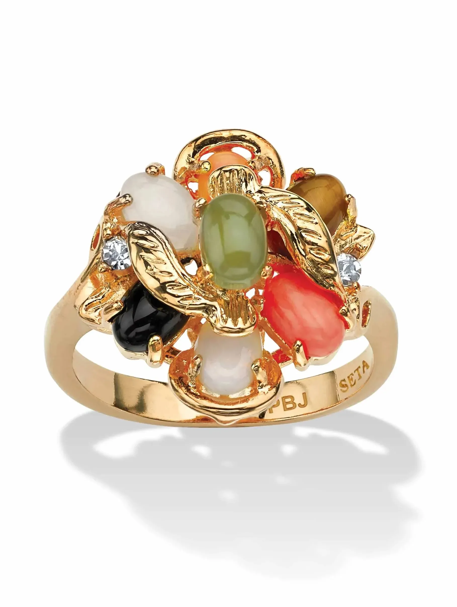 PalmBeach Yellow Gold-plated Genuine Gemstone and Crytal Cluster Ring Sizes 5-10