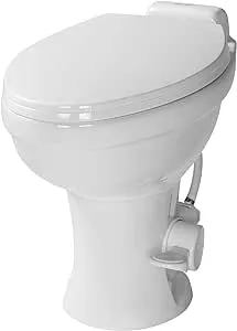 Lippert Flow Max RV Toilet with Elongated Ceramic Bowl, 18" Standard Profile, Full-Size Residential Seat, Easy-Close Lid, Efficient Flush - 2022113192