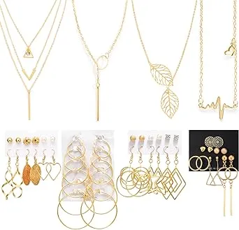 NEW 51 PCS Gold Silver Jewelry Set with 6 PCS Necklace,9 PCS Bracelet,36 PCS Lay