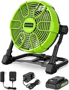 Greenworks 24V 10" (5-Speed) Fan (785 CFM), Hybrid (AC / DC), 2.0 Ah USB (Power Bank) Battery and Charger Included