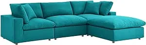 Modway Commix Down Filled Overstuffed 4 Piece Sectional Sofa Set Teal