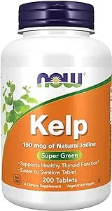 NOW Foods Supplements, Kelp 150 mcg of Natural Iodine, Easier to Swallow Tablet, Super Green, 200 Tablets