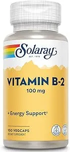 Solaray Vitamin B-2 Riboflavin 100 mg with Aloe Vera | Healthy Energy Metabolism, Skin, Hair & Nails | 100 CT