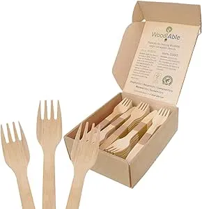 Disposable Wooden Cutlery Set - 100% Home Compostable - 100 Forks, 6.5" Wooden Forks, Eco-Friendly, Organic, Sustainable and Carbon Neutral Certified