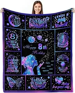 8 Year Old Girl Birthday Gifts Blanket, Birthday Gifts for 8 Year Old Girls, 8th Birthday Gifts for Girls, Gifts for 8 Year Old Girls, 8th Birthday Decorations for Girls Throw Blanket 60"X50"