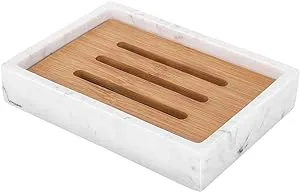 Luxspire Soap Dish Tray, Resin Soap Dish, Bamboo Soap Bar Holder Box for Shower