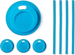 Jarware Blue 82677 Regular Mouth Drink Lid and Straw, Set of 4