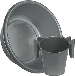 YBM Home Square Wash Cup & Round Wash Basin Netilat Yadayim, Negel Vasser Set, Grey