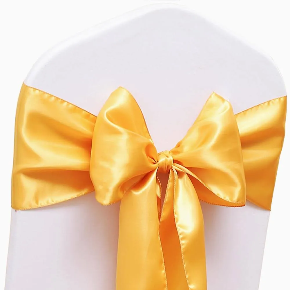 50 Pack Satin Gold Chair Sashes for Christams Halloween Thanksgiving Wedding Party Decorations, Gold Sashes for Chairs,Gold Satin Chair Sashes for Banquet Hotel Home Kitchen Decor