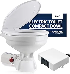 Electric Marine Toilet, RV Toilet, Boat Toilet, Compact Design Bowl, Heavy-Duty 