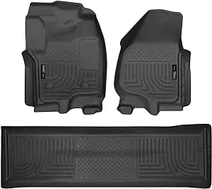 Husky Liners Weatherbeater Floor Mats | Fits 2012-2016 Ford F-250/F-350 Crew Cab w/DS Ft Rest & w/o Manual Transfer Case Shifter | Front & 2nd Row, 3-pc Black - 99711