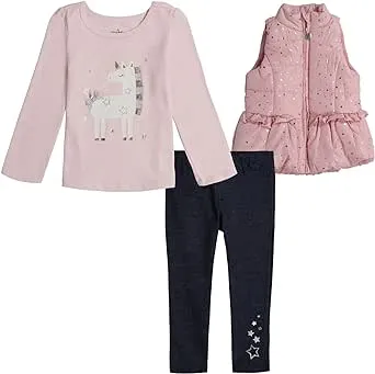 Baby Girls Faux-Fur Trimmed Vest, Kitty T-shirt and Leggings Set, 3 Piece Set