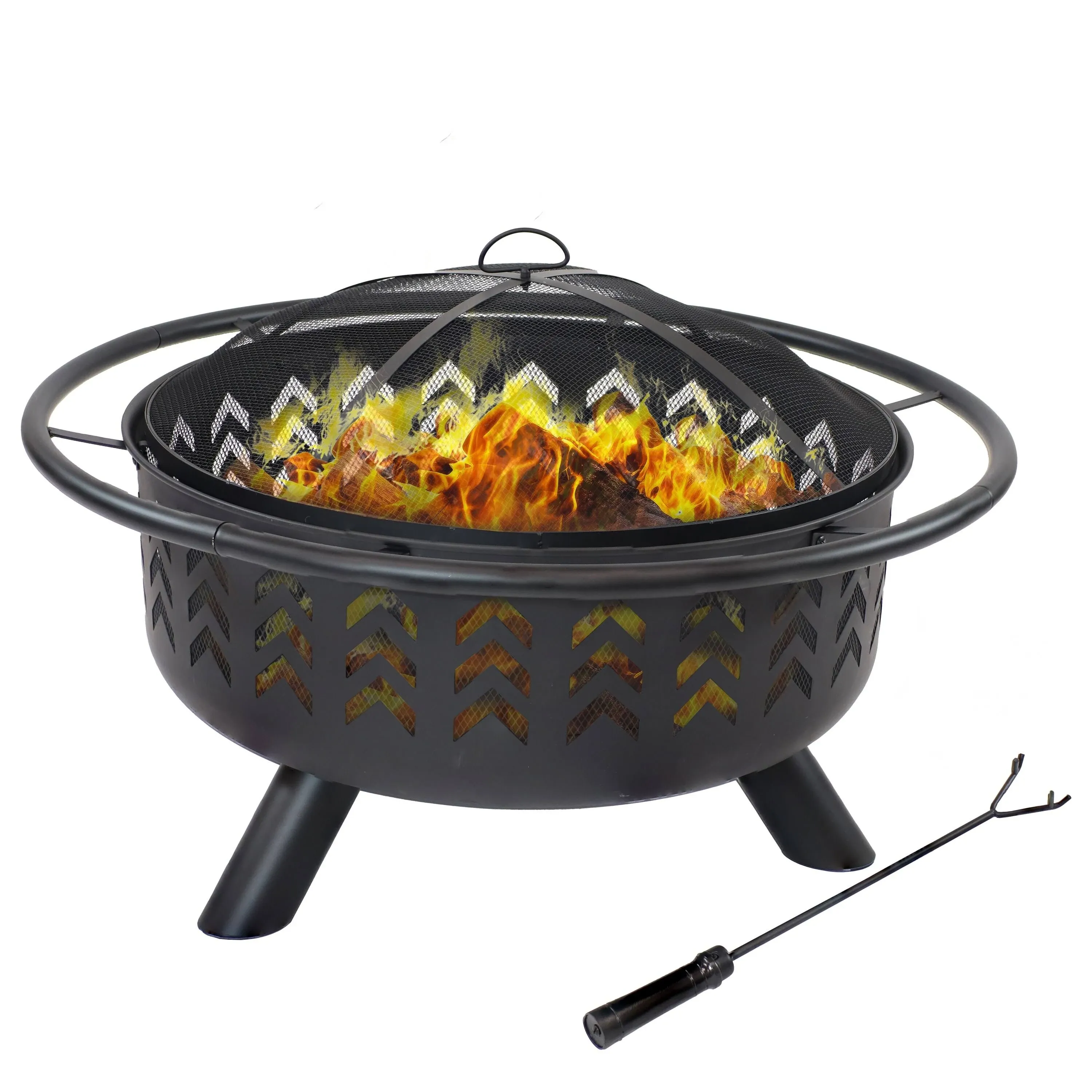 Sunnydaze 36 in Steel Arrow Motif Fire Pit with Spark Screen