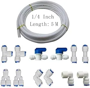 MATTOX 1/4" Quick Connect Water Purifiers Tube Fittings for RO Water Reverse Osmosis System Pack of 12（Ball Valve+Y+L+I+T Type）+5 Meters（16 feet） tubing Hose Pipe for RO Water Reverse Osmosis System