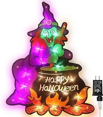 20LED Lighted Halloween Window Silhouette Decoration- Halloween Decoration (Witch)