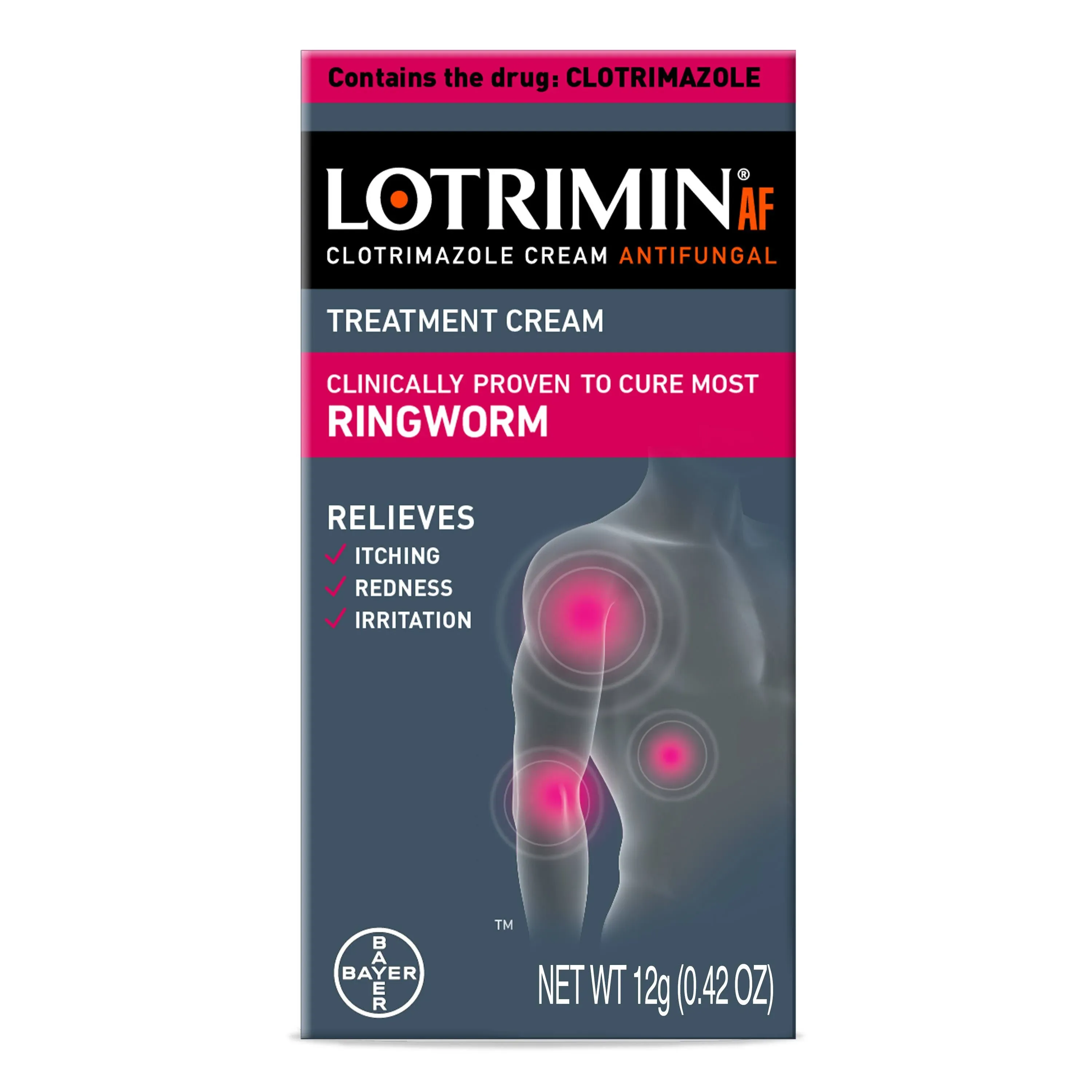 Lotrimin AF Clotrimazole Ringworm Treatment Antifungal Cream, 12G Tube