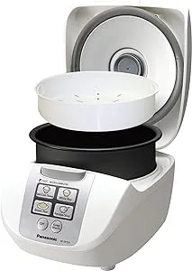 Panasonic 5 Cup (Uncooked) Rice Cooker with Fuzzy Logic and One-Touch Cooking for Brown Rice, White Rice, and Porridge or Soup – 1.0 Liter – SR-DF101 (White)