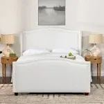 Carmen Queen Upholstered Wingback Panel Bed Frame Antique White Polyester, Queen Size - Transitional - Panel Beds - by Jennifer Taylor Home | Houzz