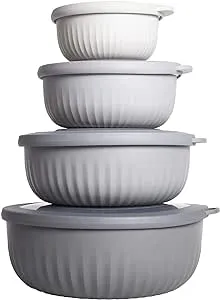 Cook with Color Wide Mixing Bowls with Lids 8 Piece Set Grey