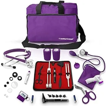 ASA Techmed Nurse Starter Kit - Stethoscope, Blood Pressure Monitor, Tuning Forks, and More - 18 Pieces Total (Pink)