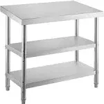 VEVOR Prep Table Commercial Stainless Steel Table 2 Adjustable Undershelf BBQ Prep Table