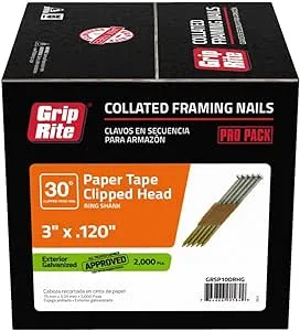 Grip-Rite GRSP10DRHG Short Clipped Head 3-Inch by .120-Inch by 30 Degree Paper Tape Collated Vinyl Coated Hot Dip Galvanized Framing Nail (2,000 per Box)