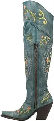 Dan Post Womens Flower Child Snip Toe Dress Boots Over the Knee High Heel 3" & Up - Blue