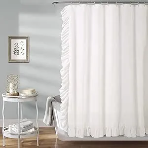 Lush Decor Reyna Ruffle Shower Curtain, 72" W x 72" L, White - Flowy White Shower Curtain - Pretty Romantic Ruffles - French Country, Farmhouse & Cottage Bathroom Decor