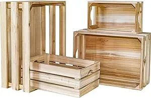 Jumbo Humble Large Wooden Crates Unfinished Set of 4 Storage Crates, Decorative Wood Storage Crates for Display Rustic, Nesting Wood Container Boxes