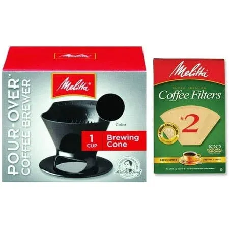 Melitta Pour Over Coffee Cone Brewer and 2 Filter Combo Set