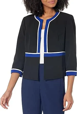 Kasper Women's Cardigan Jacket with Contrast Frame & Piping