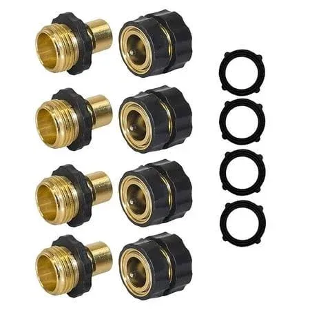 Hourleey Garden Hose Quick Connector, 3/4 Inch Male and Female Garden Hose Fitting Quick Connector (4 Set)