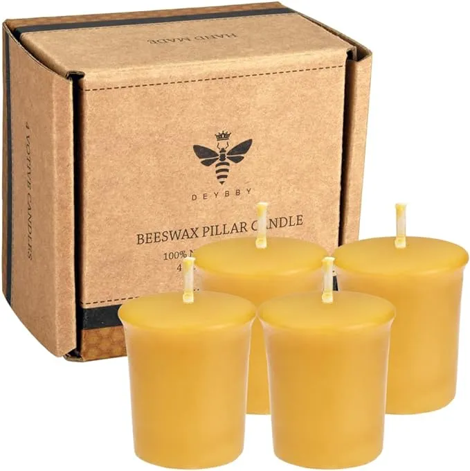 Pure Beeswax Votive Candles-6 Pack Natural Votives Set for Home Room Decor Party Wedding Spa Gift