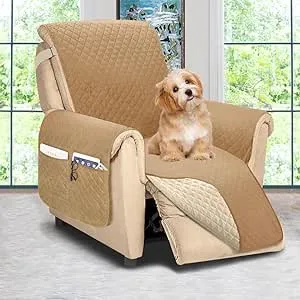 ASHLEYRIVER Reversible Recliner Chair Cover, Seat Width Up to 25 Inch Patent Pending,Recliner Covers for Dogs,Recliner Slipcover,(Recliner Medium:Taupe/Beige)