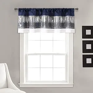 Lush Decor Night Sky Valance, Single, 52" W x 18" L, Navy & White - Sequin Curtain - Sparkle & Color Block - Kitchen Curtain Valance - Modern Glam Decor - Bathroom Or Kitchen Valance For Windows