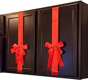 Holiday Festive Cabinet Ribbons with Bows | Red | Set of 4